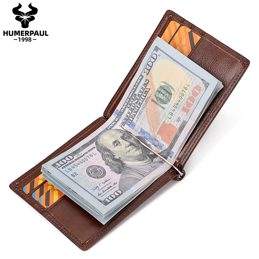 Genuine Leather Mens Slim Wall - Money Clip Magnetic ulasan dan harga