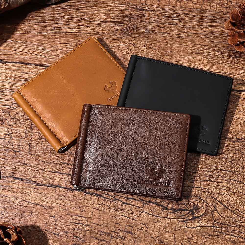 Genuine Leather Mens Slim Wall - Money Clip Magnetic ulasan dan harga