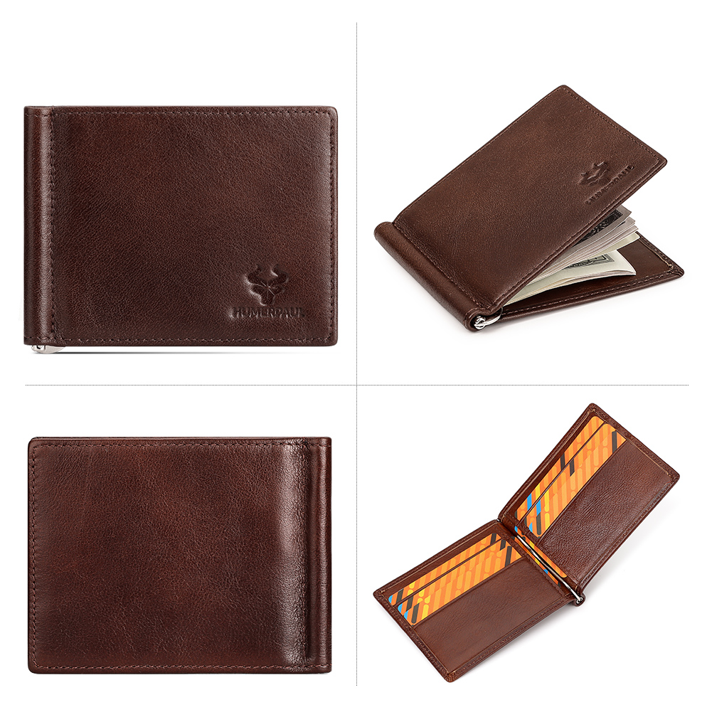 Genuine Leather Mens Slim Wall - Money Clip Magnetic ulasan dan harga